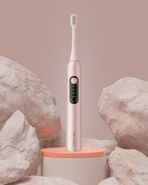 SPINEL CARE SmileOn Rosa sonisk tandborste 3 USB-C-lägen + fodral och tillbehör
