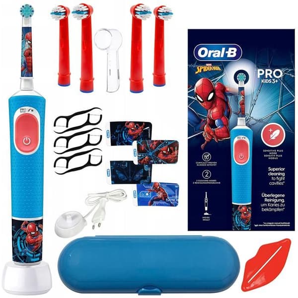 ORAL-B VITALITY D103 SPIDERMAN + 4 dragkedjor, mössa, körtel, tandpetare, fodral