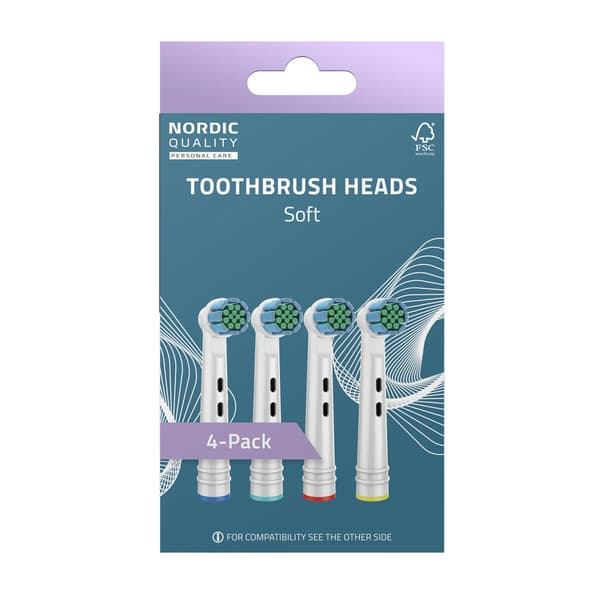 Nordic Quality Tandbørstehoved Blød til Oral-B 4-pak
