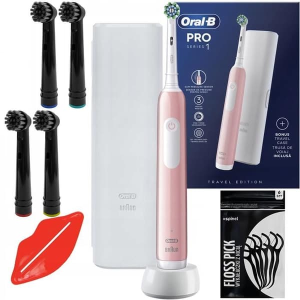 Elektrisk tandborste - Oral-B - PRO 1 - Rosa - Uppladdningsbar - 3 borstlägen