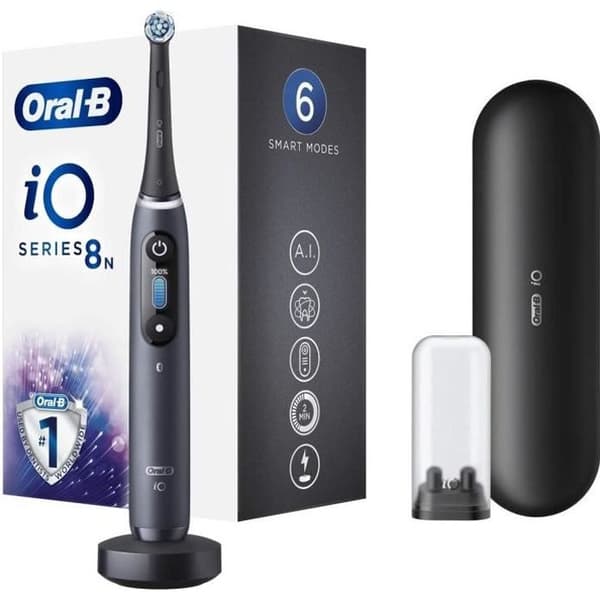 Oral-B iO - 8n - Uppladdningsbar elektrisk tandborste, 1 premium svart handtag med revolutionerande magnetisk teknologi