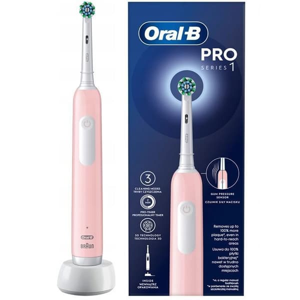 Elektrisk tandborste - Oral-B - Pro 1 - Rosa - 3 borstlägen - Inbyggd timer