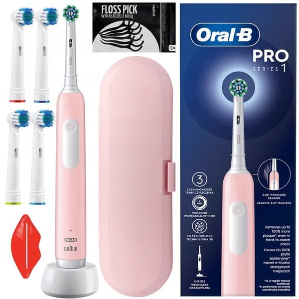 Oral-B Pro 1 Rosa tandborste + tipsfodral tandpetare extractor spinel