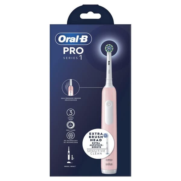 Oral-B Series Pro 1 elektrisk tandborste rosa med 3 borstlägen, tandköttstryckssensor och 3D-teknik,