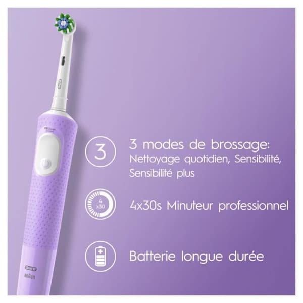 Oral-B Vitality Pro Purple elektrisk tandborste - 3 borstlägen - Batteri med lång livslängd