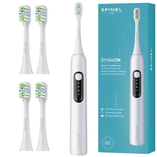 Borsttand SpinelCare SmileOn White + 4 vita munstycken