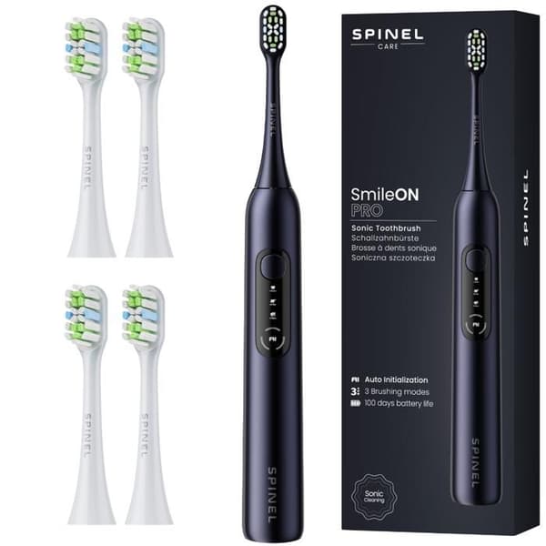SpinelCare SmileOn PRO Svart tandborste + 4 vita munstycken