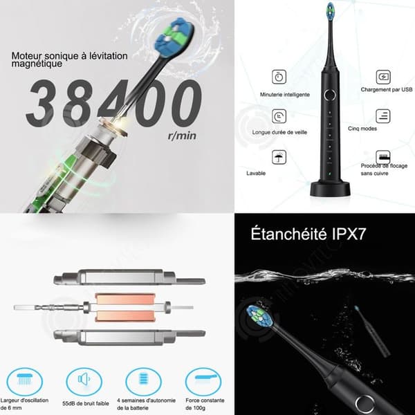 INN elektrisk tandborste med 6 borsthuvuden 38400 akustiska vibrationer per minut Borste elektrisk tandborste elektrisk tandborste