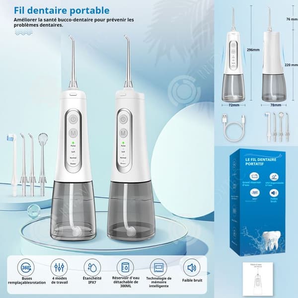 INN Dental jet vattentråd 310ml eltandspolning för terräng bärbar elektrisk tandsköljning 4 lägen svart vattentand