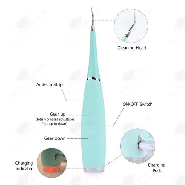 HTBE® Multifunktionell Electric Teeth Scaler 5-växlad smart tandrengöringsinstrument för att rengöra tandtänder