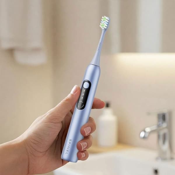 SmileON Spinel Care Elektrisk Tandborste – 3 Läge, 6 Huven, Resväska, USB-C – Blå