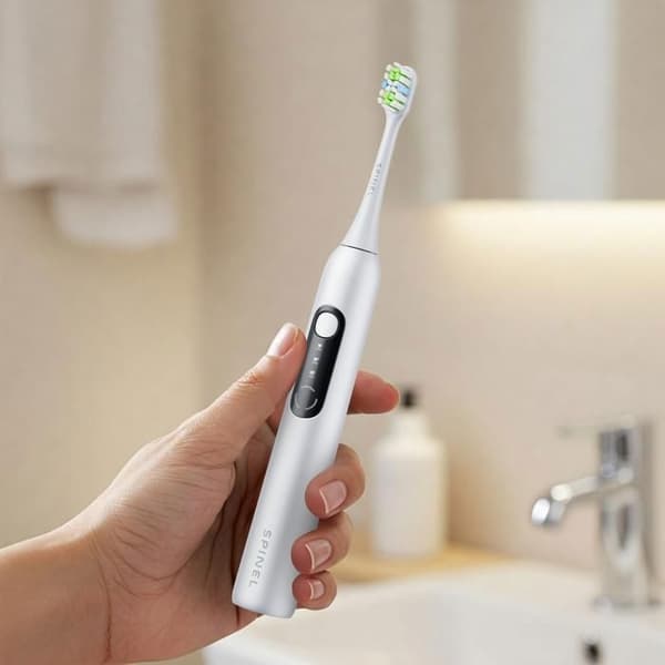 SmileON Spinel Care Elektrisk Tandborste Sonic – 3 Läge, 6 Huvuden, Resväska, USB-C – Vit