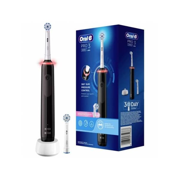 Oral-B Pro 3 3000, elektrisk tandborste, 1 resväska, 1 borsthuvud, ta bort upp till 100 % av tandplack, svart