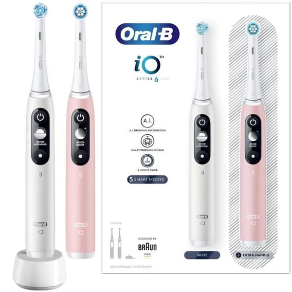 ORAL-B iO SERIES 6 VIT ROSA MAGNETISK ELTANDRADER 2 STK