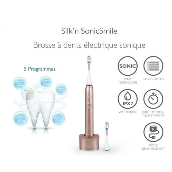 SonicSmile Gold Rose 5-program sonisk tandborste - 2 borsthuvuden ingår Silk'n SS1PEUP001