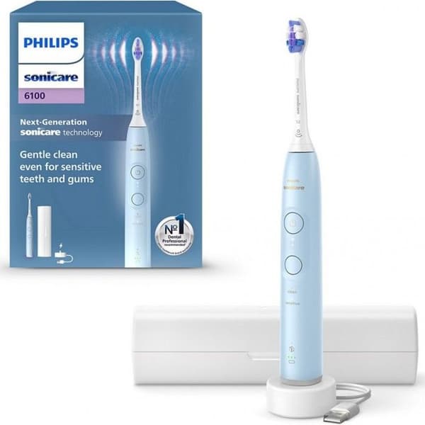 Philips Sonicare 6100 - Elektrisk tandborste med 2 borstlägen, 3 intensitetsnivåer, Tryckvarning