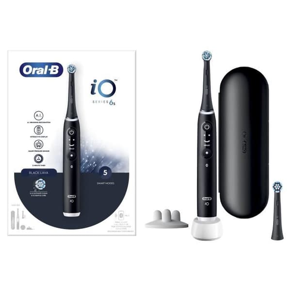 Oral-B iO 6 svart elektrisk tandborste - 3 borsthuvuden - 5 borstlägen - Integrerad timer