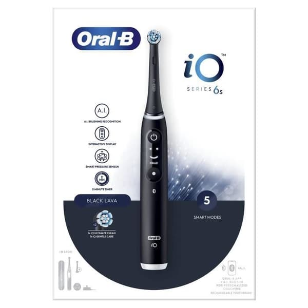 Oral-B iO 6 svart elektrisk tandborste - 3 borsthuvuden - 5 borstlägen - Integrerad timer