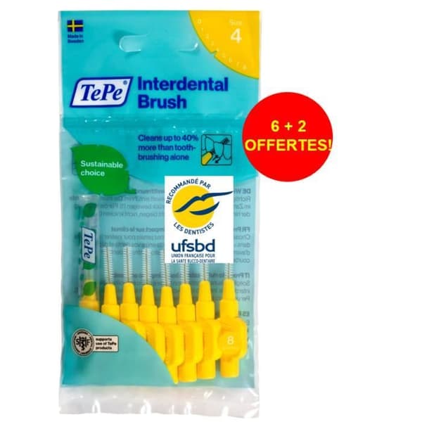 TePe Original Interdental Borstar - TEPE - Gul 0,7 mm ISO 4 - Skonsam rengöring - Paket med 8