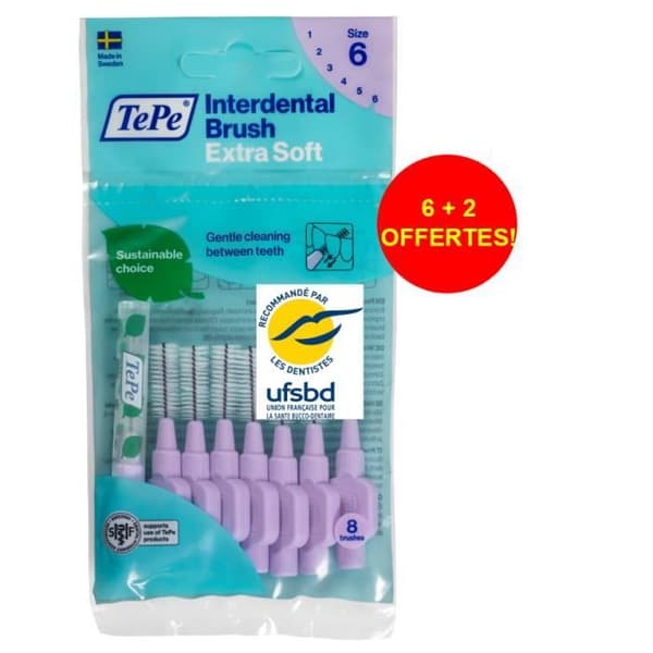 TePe Extra mjuka interdentalborstar, violett 1,1 mm ISO 6, 1 påse med 8 borstar