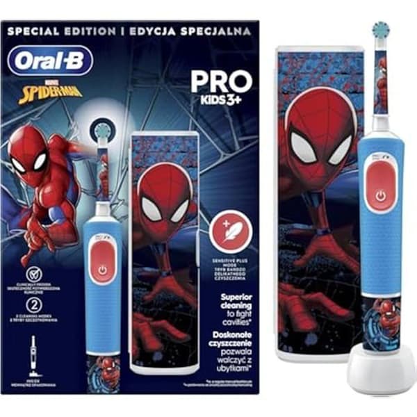 Elektrisk tandborste - ORAL-B - Vitality Pro Kids - Spiderman - Flerfärgad - Resefodral inkluderat