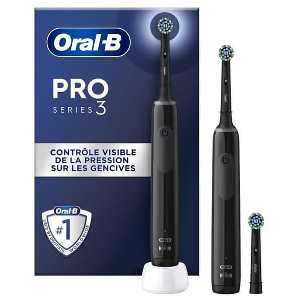 Oral-B Pro 3 3900 sähköhammasharja - 2 kpl pakkaus - 2 mustaa kahvaa - 3 harjaspäätä - Braunin suunnittelema