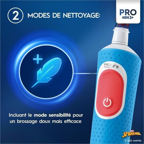 Oral-B Pro sähköhammasharja lapsille, 1 Marvel Spider-Man -kahva, 1 harjaspää, 3+ vuotta