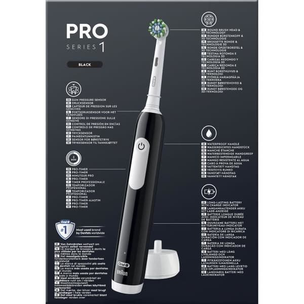 Eltandborste - ORAL-B - Pro 1 - Svart - 360° trycksensor - Batteritid 7 dagar