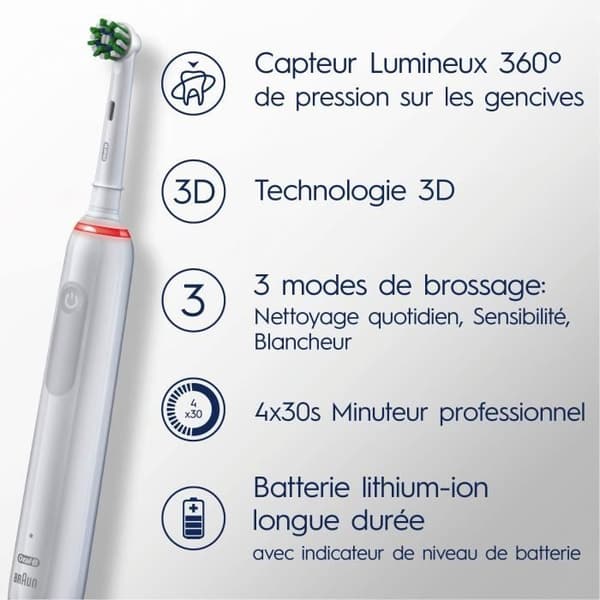 ORAL-B Pro 3 elektrisk tandbørste - 3 børstehoveder inkluderet - hvid - ledningsfri
