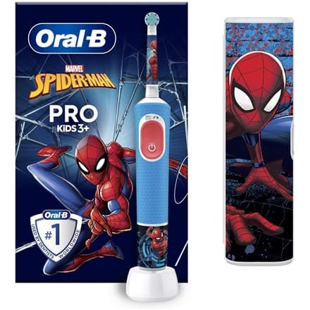 Oral-B | Vitality PRO Kids Spiderman | Eltandborste med resefodral | Laddningsbar | För barn | Blå | Antal borsthuvuden ingår: 1 | Antal borstlägen: 2