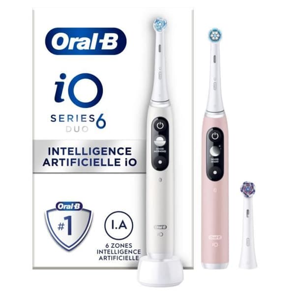Oral-B iO 6 Elektrisk tandborste - Duo - Vit och Rosa - Bluetooth-ansluten