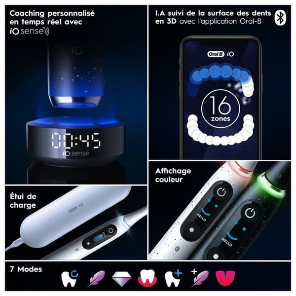 Oral-B iO 10 uppladdningsbar elektrisk tandborste Vit, 1 huvud, 1 laddningsbart resväska, 1 iO Sense-laddare