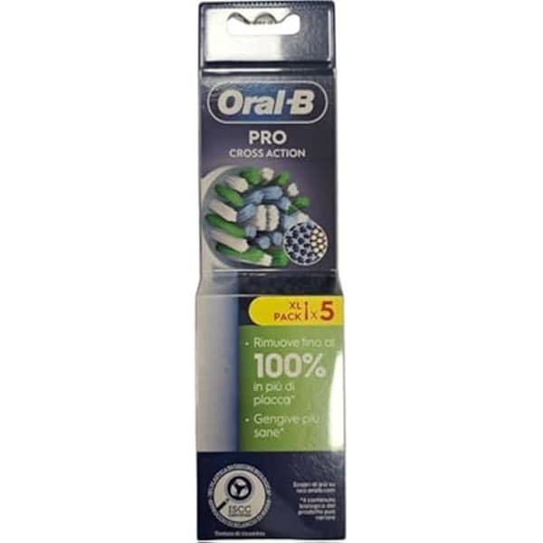 Oral-B Cross Action Tandborsthuvuden, paket med 5 vita reservhuvuden, vinklade borststrån som anpassar sig till