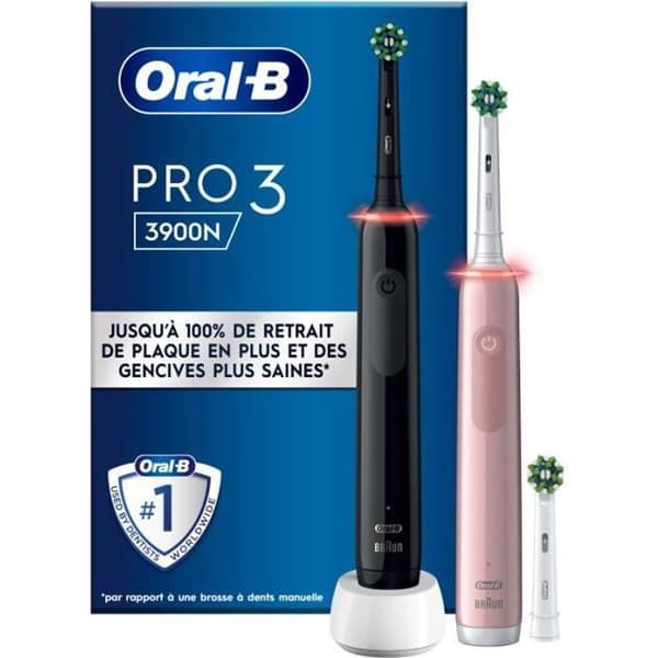 Oral-B Pro 3 eltandborste - Rosa/Svart - 2 eltandborstar