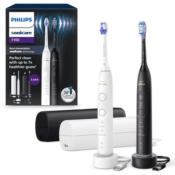 Tandborste - PHILIPS - HX7429/02 - Sonicare - Dubbelt handtag Serie 7100 - Vit & Svart - Elektrisk