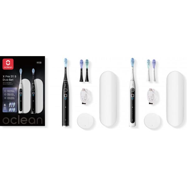 Oclean X Pro 20 S Duo Set sähköhammasharjat kahdelle, valkoinen ja musta