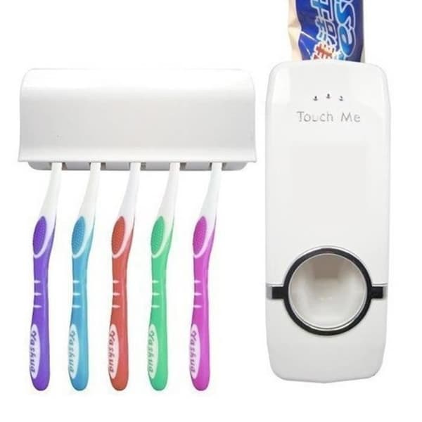 Home Automatisk tandkrämsdispenser + 5 tandborsthållare Set Väggfäste-12032