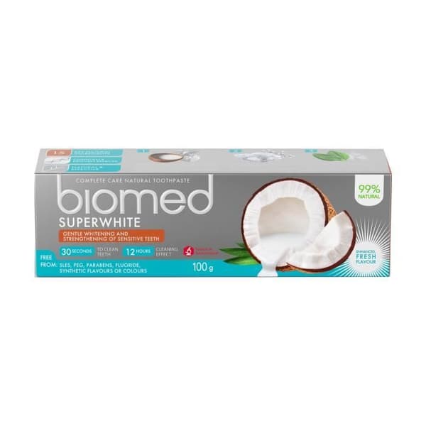 Tandkräm - BIOMED - Superwhite - 99% naturligt - 100 g - Skonsam blekning