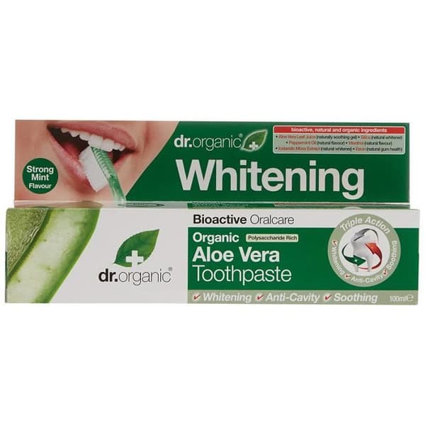 Tandkräm - Dr. Organic - Bleknande Aloe Vera - 100ml - Vegan - Dubbla effekter