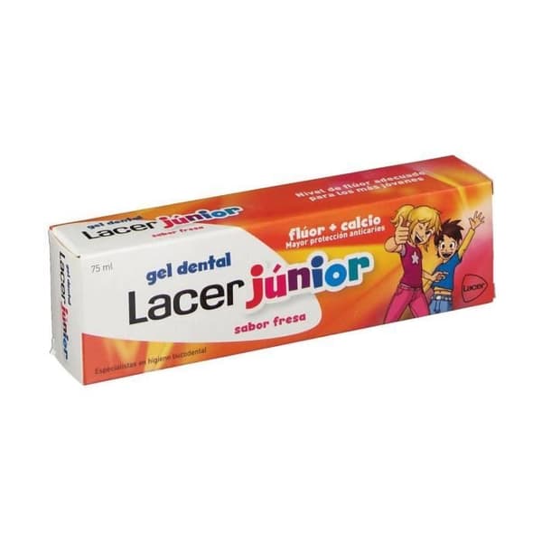 Gel tandvård junior - Lacer - Jordgubbssmak - 1500 ppm fluor - Utan konserveringsmedel - 75 ml