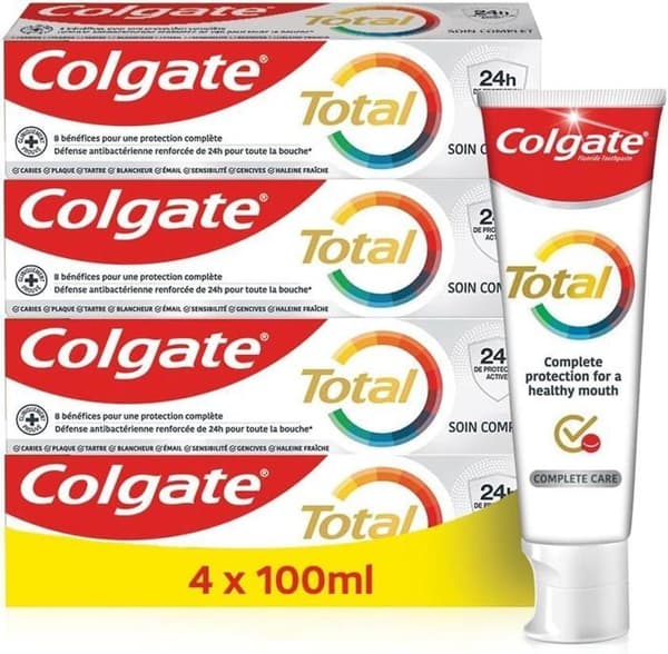 Colgate Total Tandkräm Soin Complet, Colgate Tandkräm med Dual Zinc | Fluor | 4 x 100 ml