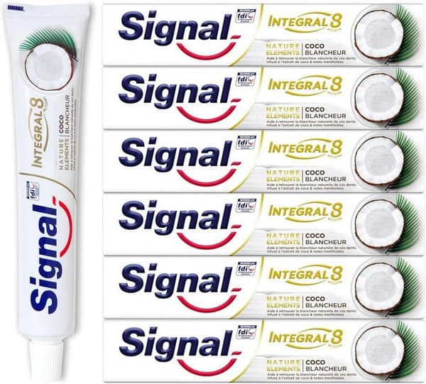 SIGNAL - Tandkräm Integral 8 Naturliga Element Kokos - Vitare tänder - Paket om 6x75ml