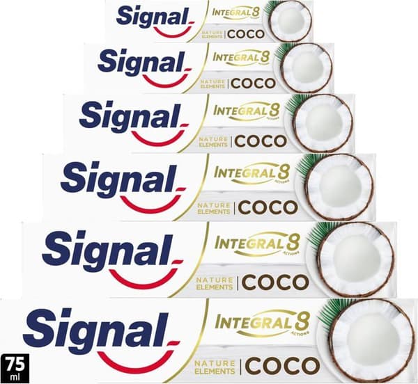 SIGNAL - Tandkräm Integral 8 Naturliga Element Kokos - Vitare tänder - Paket om 6x75ml