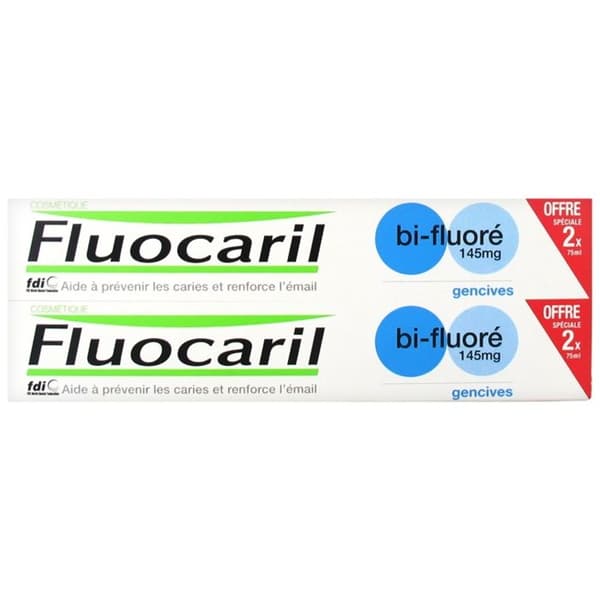 Tandkräm - FLUOCARIL - Bi-Fluoré 145mg - Paket med 2 x 75ml - Skydd för tandköttet - Omedelbar fräschör