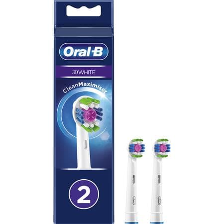 Oral-B erstatningshode med CleanMaximiser Technology EB18 RB-2 3D hvite hoder, for voksne, antall børstehoder inkludert 2, hvit