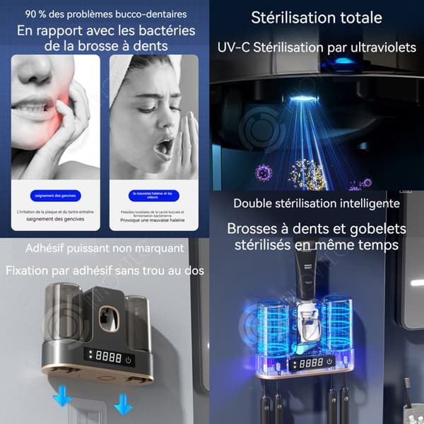 INN USB LED-tandborstesterilisator Automatisk tandkrämsdispenser Tandborsthållare med 4 platser och 2 högar