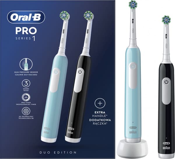Oral-B | Electric Toothbrush | Pro Series 1 Duo | Rechargeable | For adults | Number of brush heads included 2 | Number of teeth brushing modes 3 | Bl