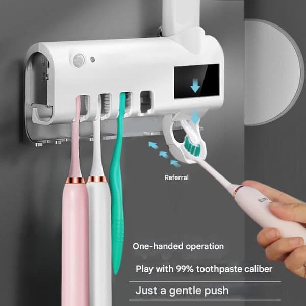 Multifunktionell sensor automatisk tandkräm klämma hålfri väggmonterad tandborstfodral sterilisator