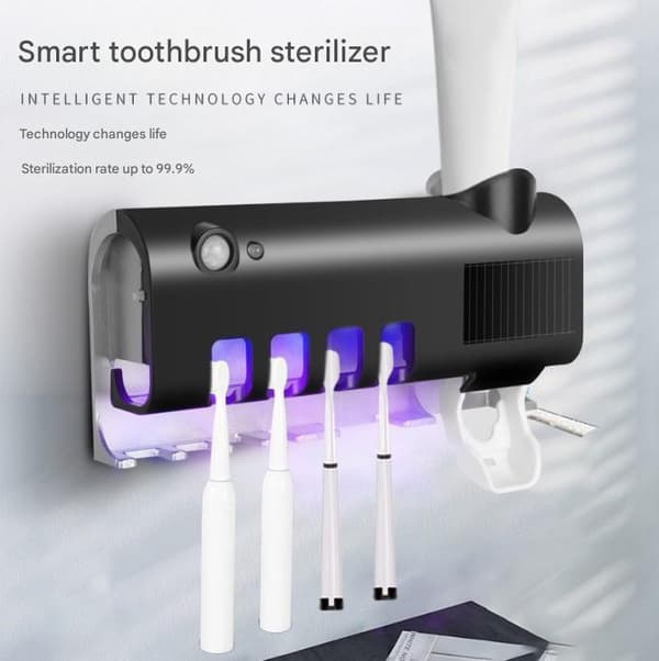 Multifunktionell sensor automatisk tandkräm klämma hålfri väggmonterad tandborstfodral sterilisator