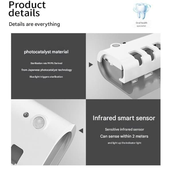 Multifunktionell sensor automatisk tandkräm klämma hålfri väggmonterad tandborstfodral sterilisator